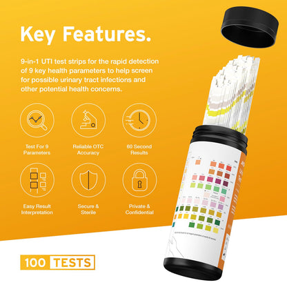 AYDMED 9-in-1 UTI Test Strips – 100 Count | 9 Parameters | FSA & HSA Eligible