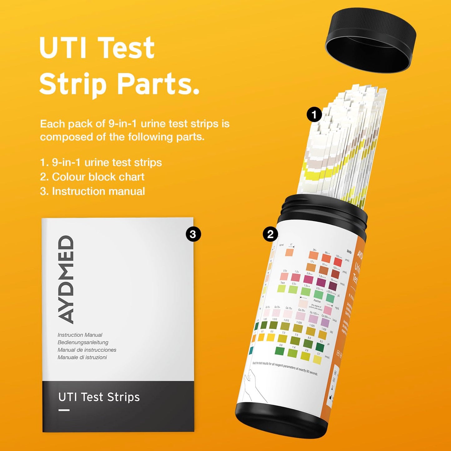 AYDMED 9-in-1 UTI Test Strips – 100 Count | 9 Parameters | FSA & HSA Eligible