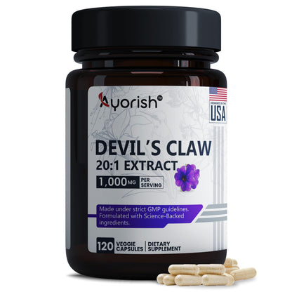 Ayorish Devils Claw 1000mg | 120 Veggie Capsules | Non-GMO