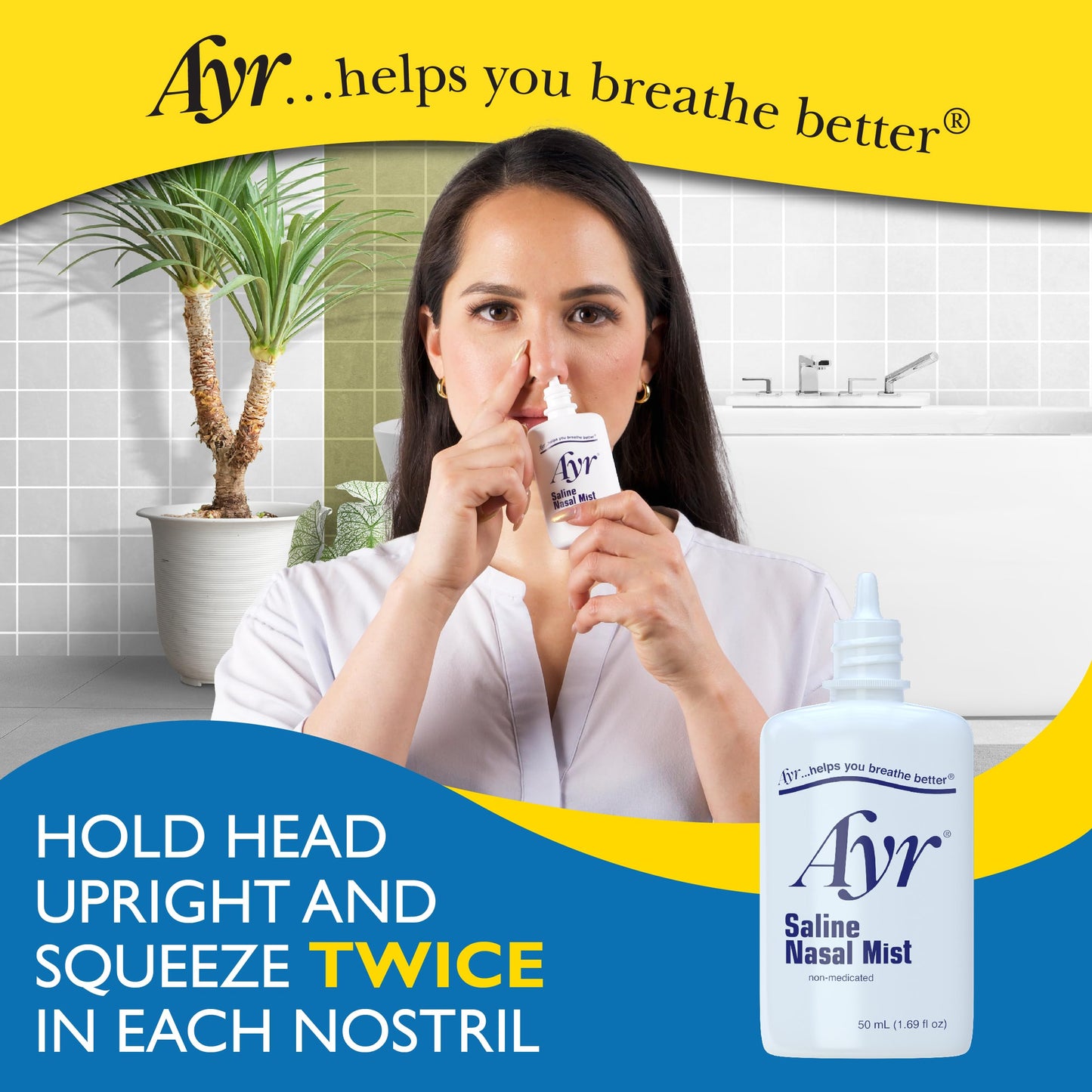 AYR Saline Nasal Mist, 1.69 Fl Oz (Pack of 2) – Isotonic Nasal Hydration for All Ages