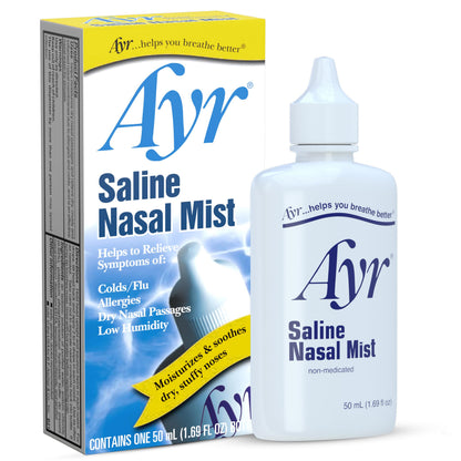 AYR Saline Nasal Mist, 1.69 Fl Oz (Pack of 2) – Isotonic Nasal Hydration for All Ages