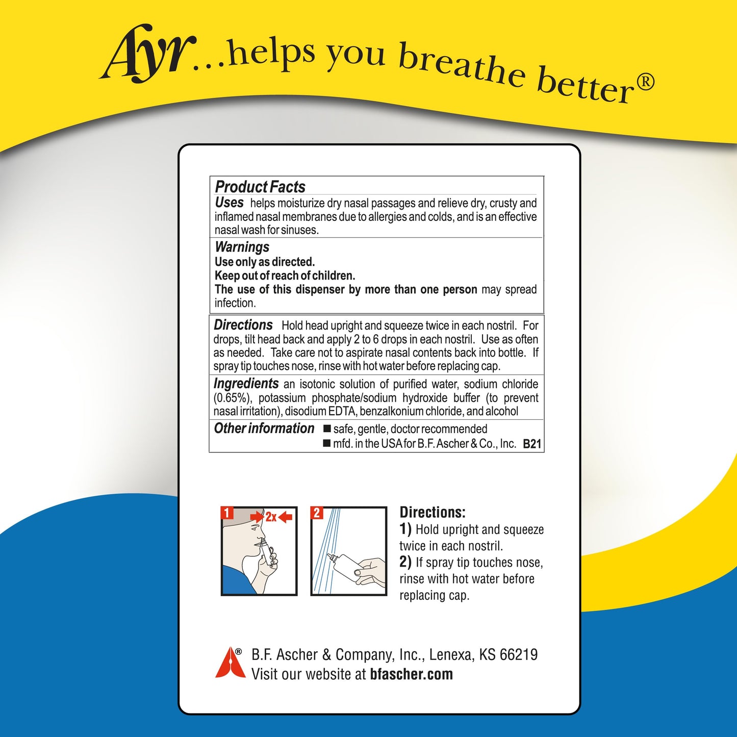AYR Saline Nasal Mist, 1.69 Fl Oz (Pack of 2) – Isotonic Nasal Hydration for All Ages