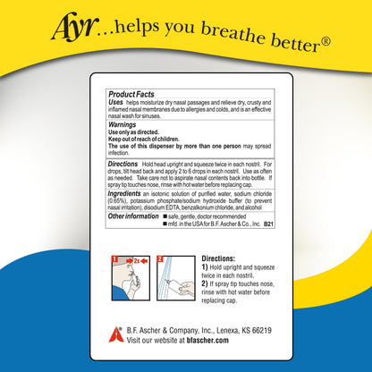 AYR Saline Nasal Mist, 1.69 Fl Oz (Pack of 2) – Isotonic Nasal Hydration for All Ages