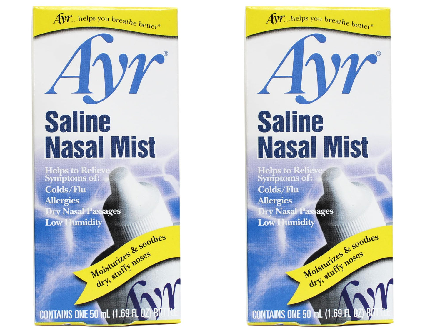 AYR Saline Nasal Mist, 1.69 Fl Oz (Pack of 2) – Isotonic Nasal Hydration for All Ages