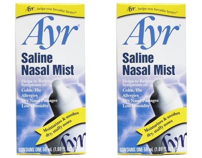 AYR Saline Nasal Mist, 1.69 Fl Oz (Pack of 2) – Isotonic Nasal Hydration for All Ages