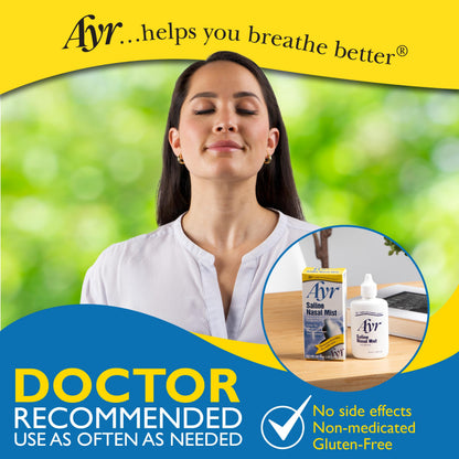 AYR Saline Nasal Mist, 1.69 Fl Oz (Pack of 2) – Isotonic Nasal Hydration for All Ages