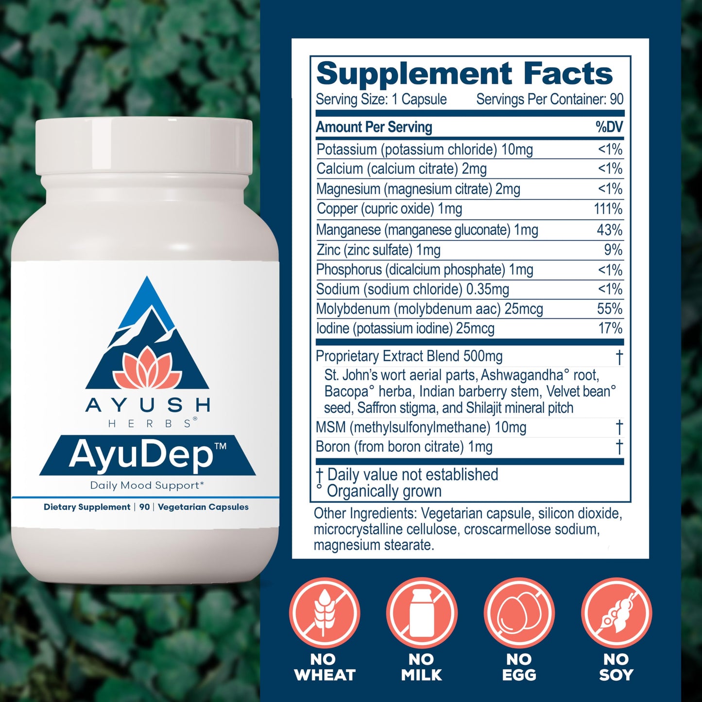AyuDep Saffron & Ashwagandha Supplements for Adults | Ayush Herbs | 90 Vegetarian Capsules