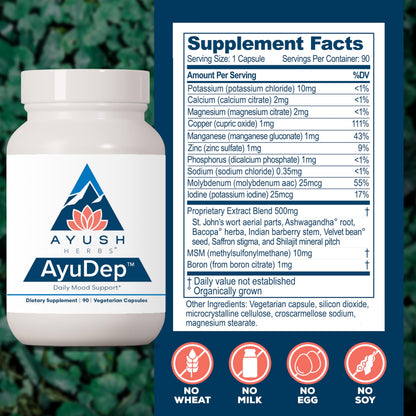 AyuDep Saffron & Ashwagandha Supplements for Adults | Ayush Herbs | 90 Vegetarian Capsules