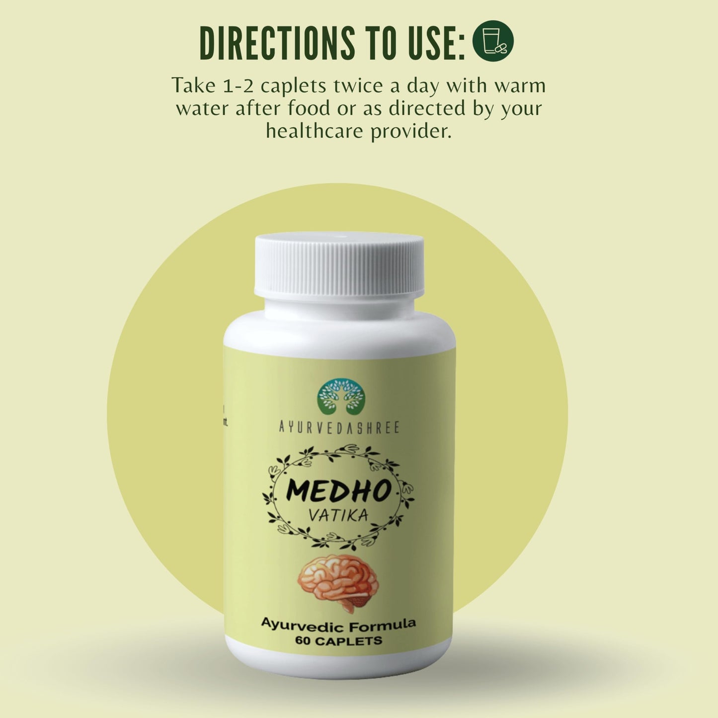 AYUREVDASHREE Medho Vatika 60 Caplets – 1000MG Each, 8-Herb Extract