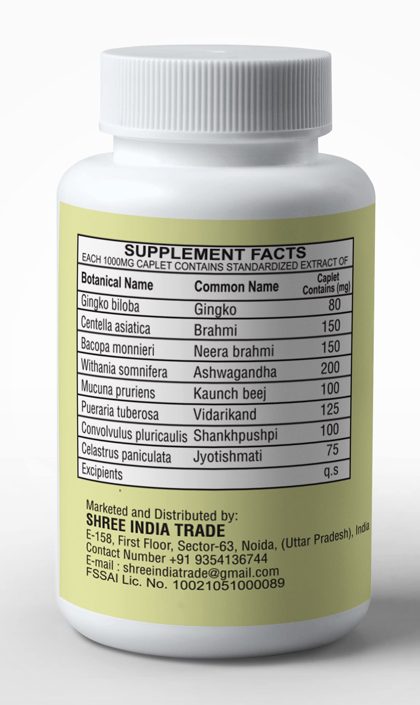 AYUREVDASHREE Medho Vatika 60 Caplets – 1000MG Each, 8-Herb Extract