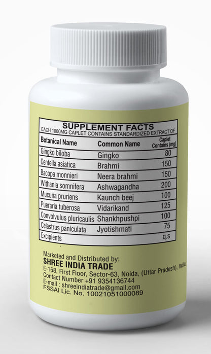 AYUREVDASHREE Medho Vatika 60 Caplets – 1000MG Each, 8-Herb Extract
