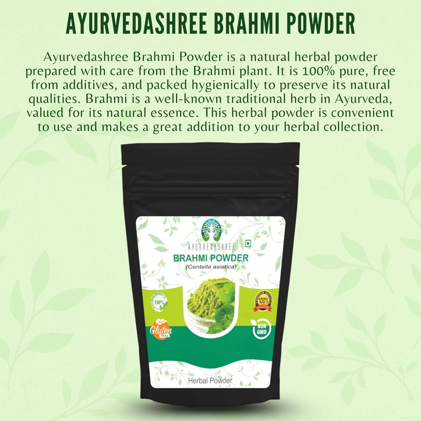 AYURVEDASHREE Centella Asiatica Powder 200g – Gotu Kola, Brahmi, Mandupakarni | Non-GMO, Gluten-Free, Vegan