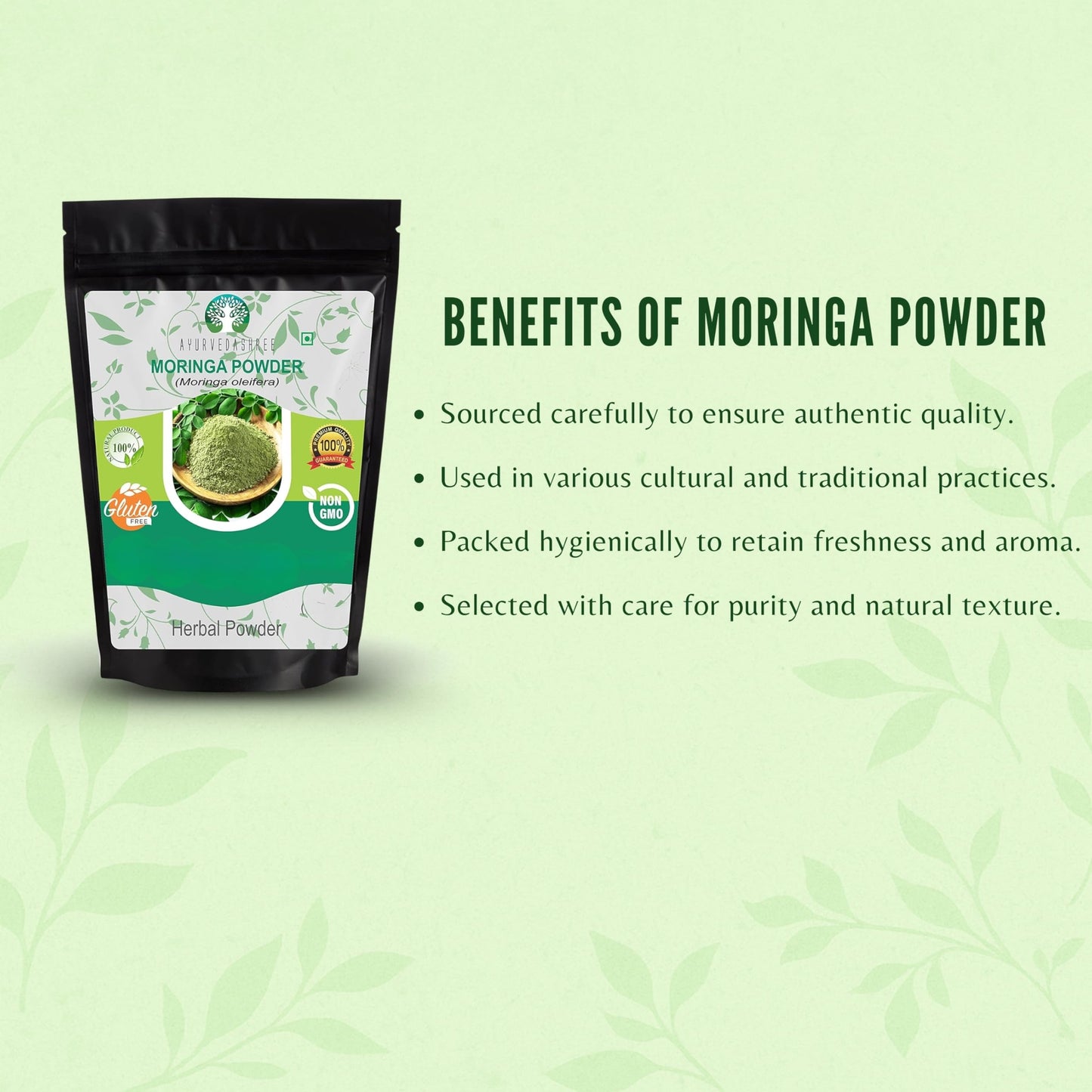 AYURVEDASHREE Moringa Leaf Powder 200 Gm | Moringa Olifera Powder | Lab Tested for Purity