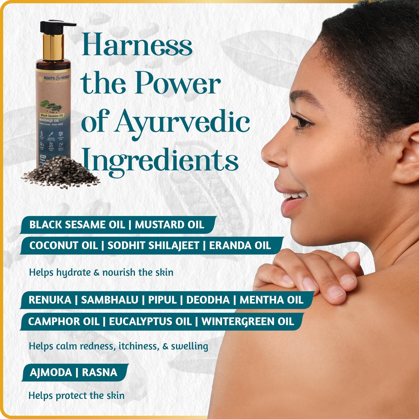 Black Sesame Seed Oil - Body Massage Oil with Cold-Pressed Black Seed & Ayurvedic Herbs | Roots and Herbs