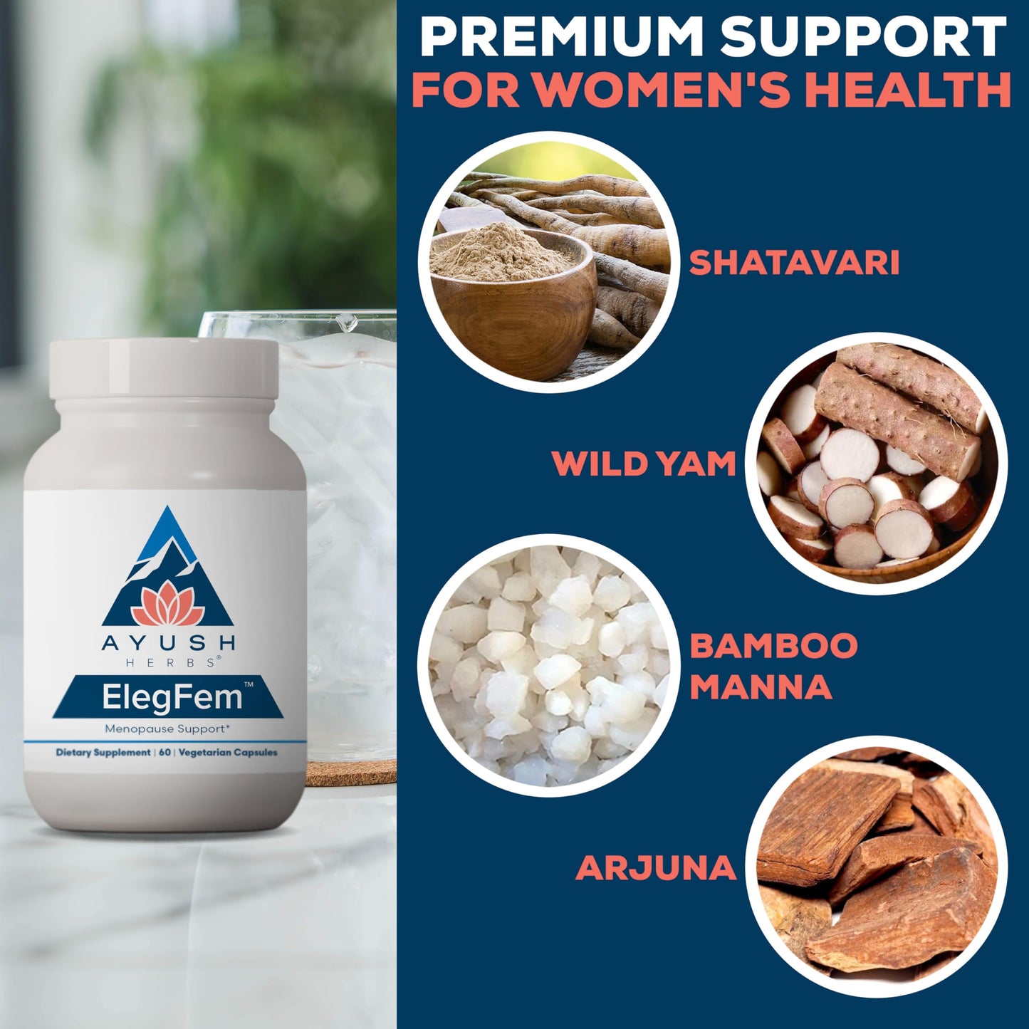 Ayush Herbs ElegFem - Menopause Supplements for Women | Hormone Balance & Hot Flash Relief