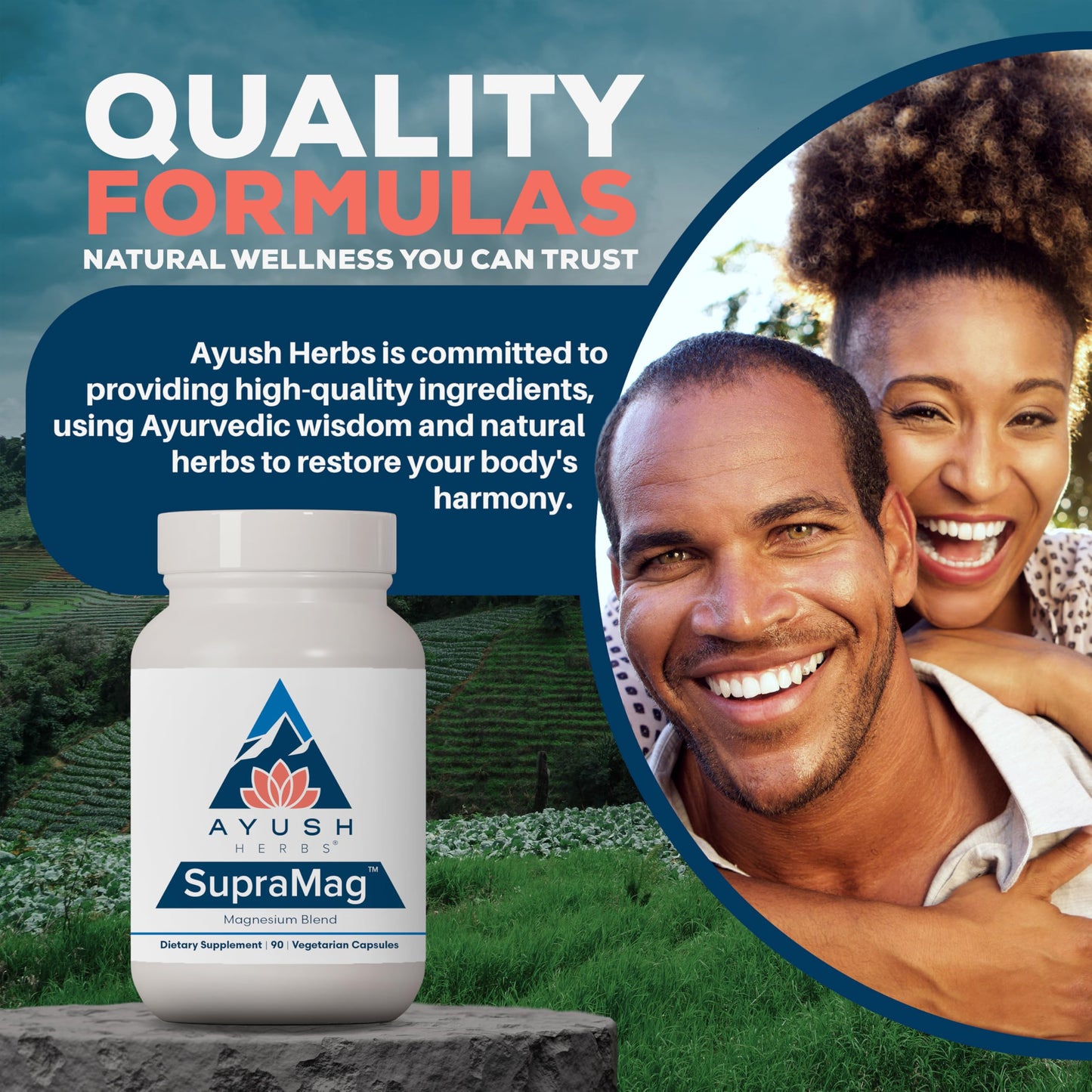 Ayush Herbs SupraMag - 400 mg Magnesium Blend | Chelated Bisglycinate, Citrate & Ororate | 90 Veg Capsules