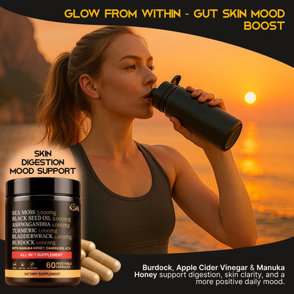 AZ ApexZone True Sea Moss Complex – Black Seed Oil, Ashwagandha, Burdock, Turmeric & Manuka Honey – 60 Capsules