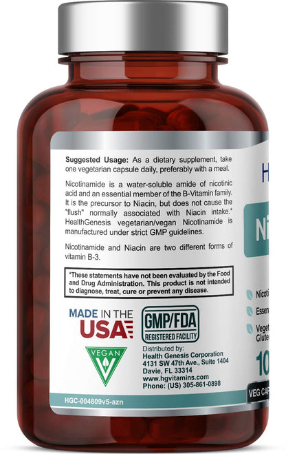B-3 Nicotinamide 500 mg - 100 Vcaps | Flush-Free Niacin for Skin Cell Health
