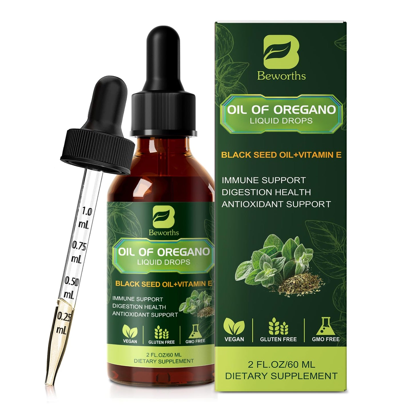 B Beworths 2-Pack Oregano Oil Drops with Black Seed Oil & Vitamin E (4 Fl Oz)