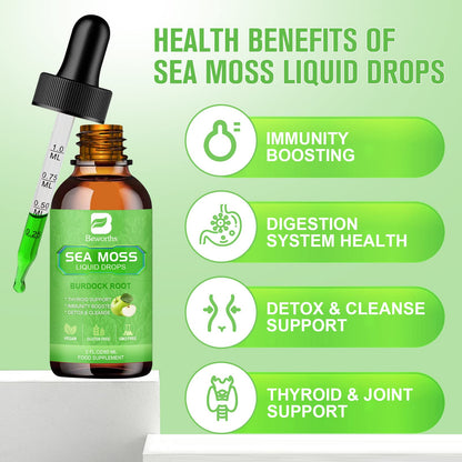 B BEWORTHS Sea Moss Liquid Drops – Organic Irish Sea Moss Gel with Burdock & Vitamins | 2 Fl Oz