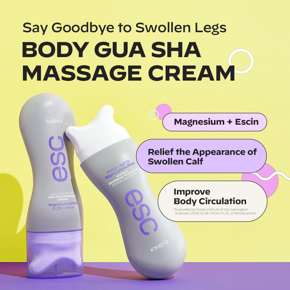Magnesium+Escin Body Gua Sha Massage Cream for Leg Circulation - b.clinicx