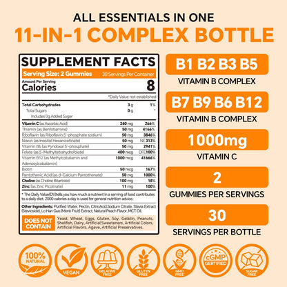 B Complex 50 Gummies - Methylated B Vitamins with Vitamin C, Choline & Zinc | Sugar Free, 120 Count