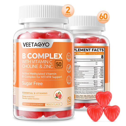 B Complex 50 Gummies - Methylated B Vitamins with Vitamin C, Choline & Zinc | Sugar Free, 120 Count BritishVita | Premium UK Vitamins & Wellness Supplements