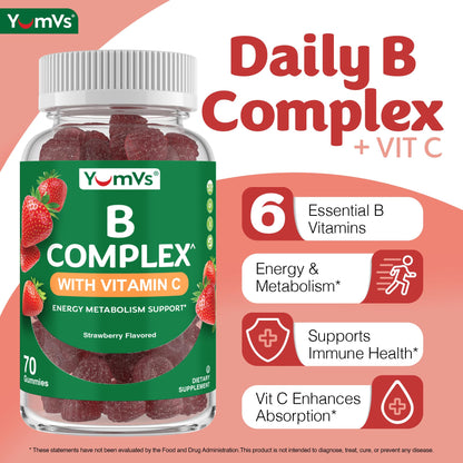 B Complex Gummies with Vitamin C – 70 Count (2 Pack) – Energy & Nervous System Support