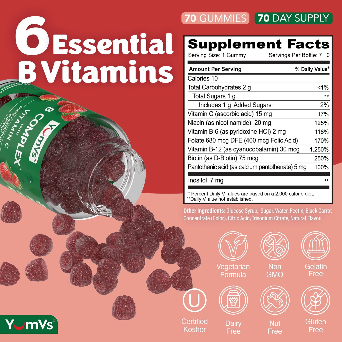B Complex Gummies with Vitamin C – 70 Count (2 Pack) – Energy & Nervous System Support