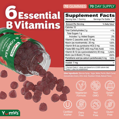 B Complex Gummies with Vitamin C – 70 Count (2 Pack) – Energy & Nervous System Support