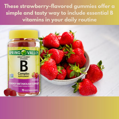 B Complex Gummies - Strawberry 70 Count (Pack of 1) | Vegetarian Vitamin B Complex