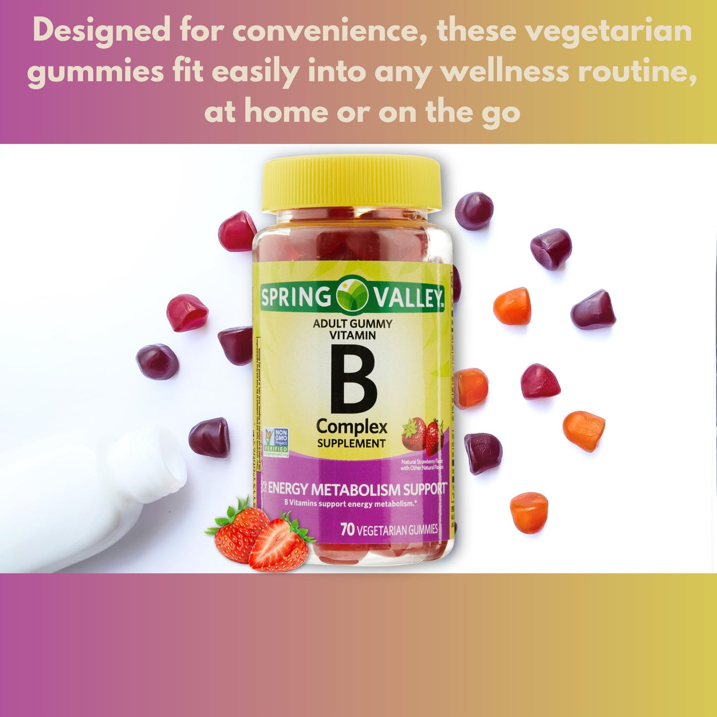 B Complex Gummies - Strawberry 70 Count (Pack of 1) | Vegetarian Vitamin B Complex