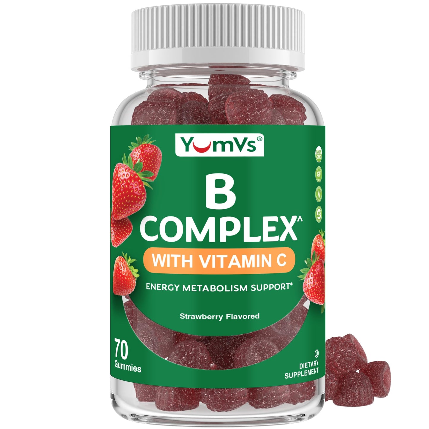 B Complex Gummies with Vitamin C – 1 A Day Energy & Nervous System Support (Vegan, Kosher, Non-GMO) – 70 Count