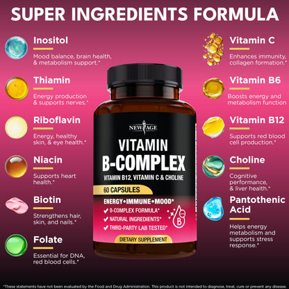 Vitamin B Complex for Men & Women – Made in USA – 120 Vegan Capsules