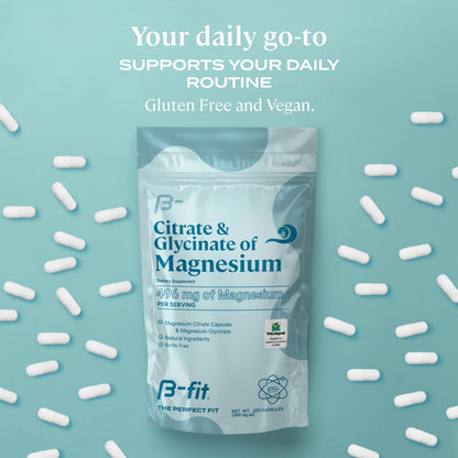 B-FIT B Magnesium Glycinate & Citrate – 220 Capsules | 496 mg Elemental Magnesium | Vegan
