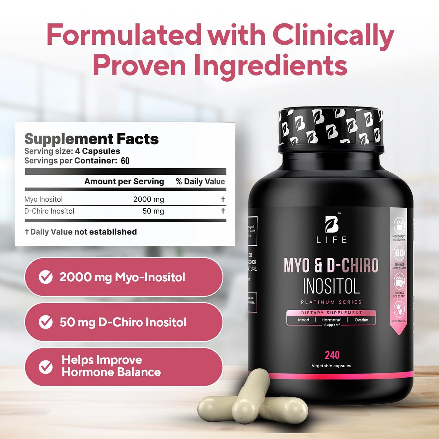 B Life Myo-Inositol 40:1 for Women – Hormone Balance & Fertility (240 Caps)