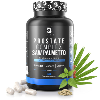 B Life Prostate Health Supplements for Men – Saw Palmetto, Pumpkin Seed Oil, Nettle Root, 60 Capsules