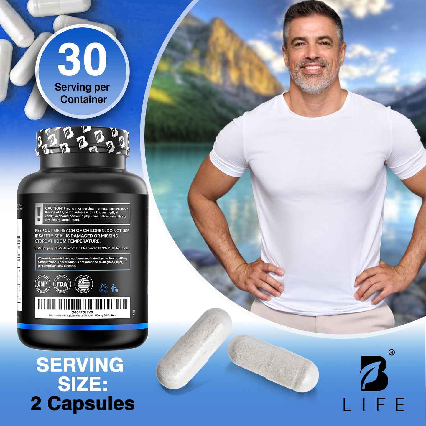 B Life Prostate Health Supplements for Men – Saw Palmetto, Pumpkin Seed Oil, Nettle Root, 60 Capsules
