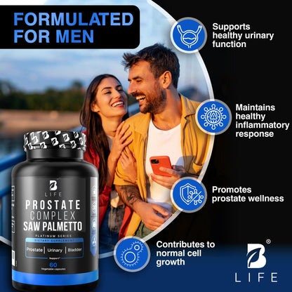 B Life Prostate Health Supplements for Men – Saw Palmetto, Pumpkin Seed Oil, Nettle Root, 60 Capsules