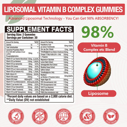 33-In-1 Liposomal Vitamin B Complex Gummies – B1 to B12 + C, D3 & K2 | Energy, Immunity & Heart Support