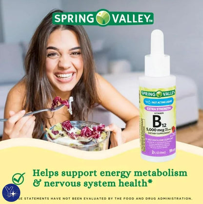 Liquid Vitamin B12 5000mcg Berry – Metabolism Support, 2 oz | Spring Valley