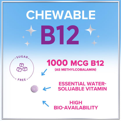 Hello Lovely! B12 Vitamin Chewables 1000 mcg - Energy & Immune Support - Gluten & Sugar Free (120 Chewables)