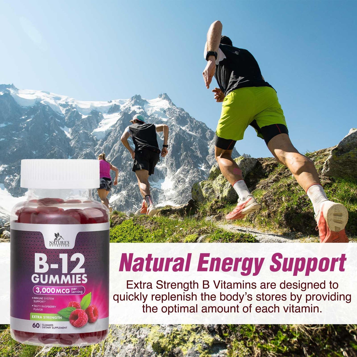 B12 Vitamins Energy Gummies 3000 mcg — Extra Strength B12 Gummy for Metabolism & Immune Support | 60 Gummies