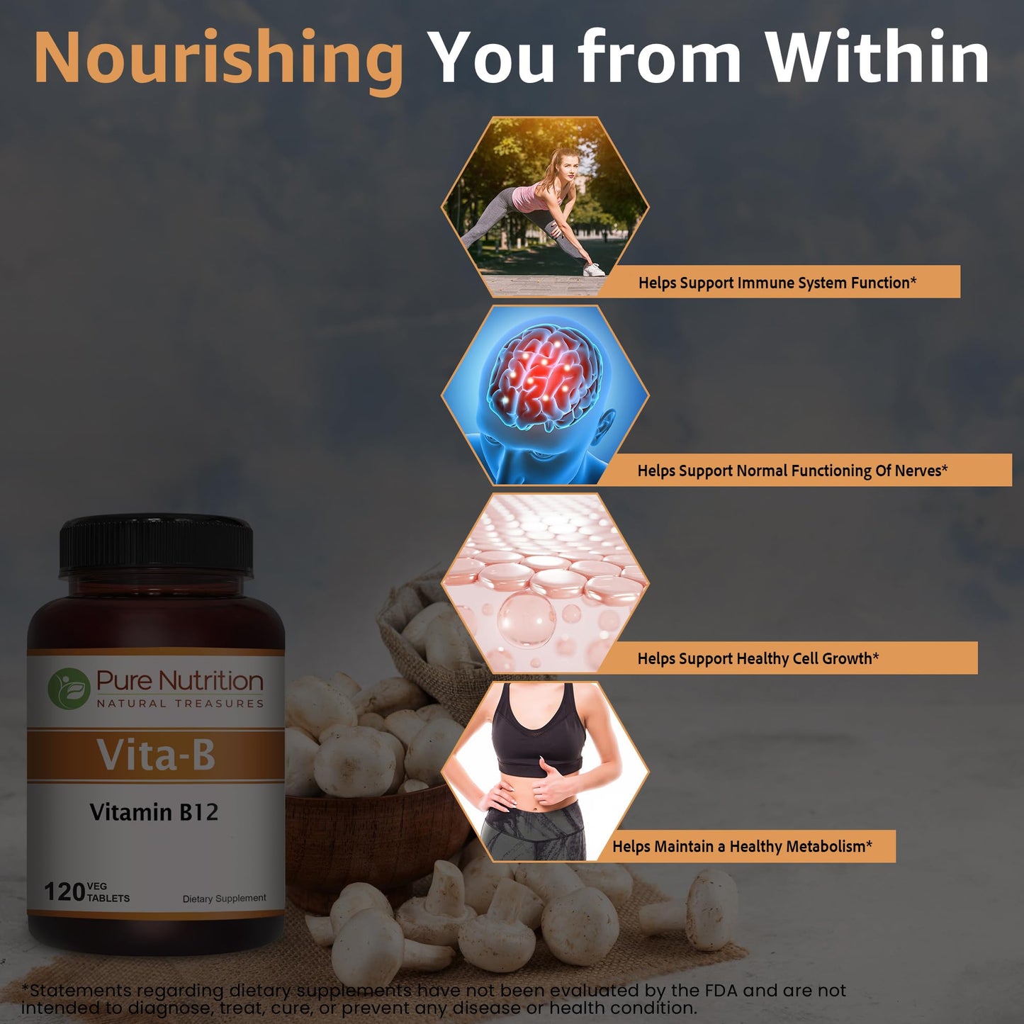 Pure Nutrition Vitamin B12 1500mcg Methylcobalamin | 120 Veg Tabs | Non-GMO