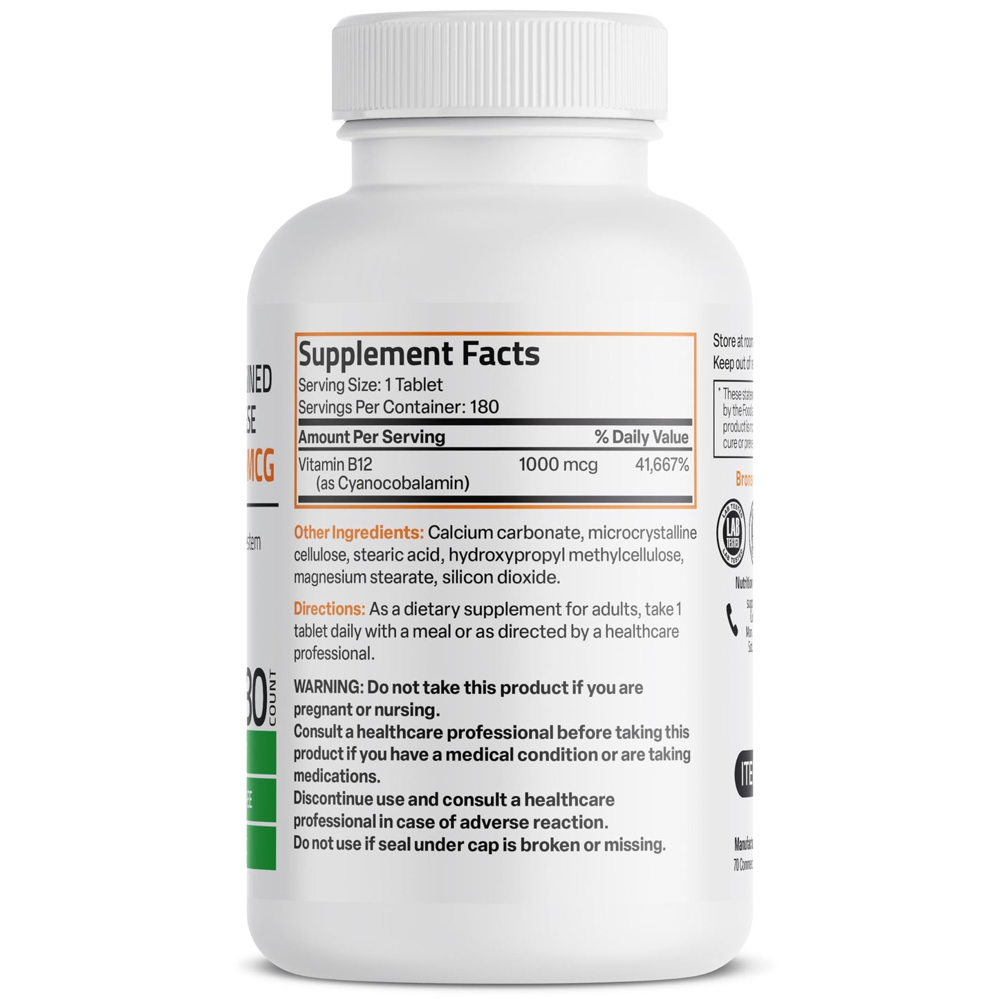 Bronson Vitamin B12 1000 mcg Sustained Release – Non-GMO, Vegan, 180 Tablets
