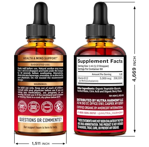 USDA Organic Vitamin B12 Sublingual Drops 5000 mcg – Vegan Methylcobalamin