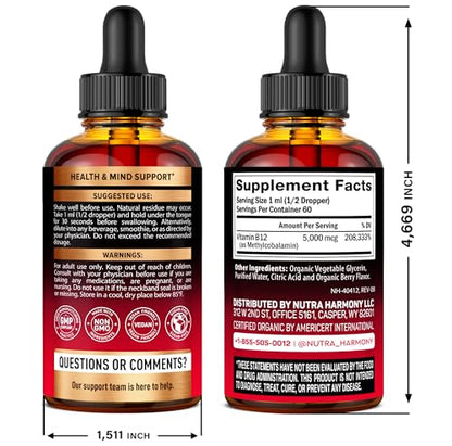 USDA Organic Vitamin B12 Sublingual Drops 5000 mcg – Vegan Methylcobalamin