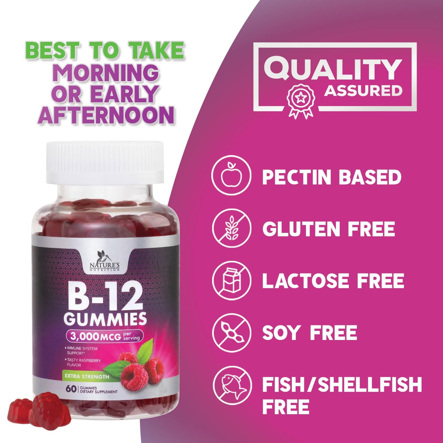 B12 Vitamins Energy Gummies 3000 mcg — Extra Strength B12 Gummy for Metabolism & Immune Support | 60 Gummies