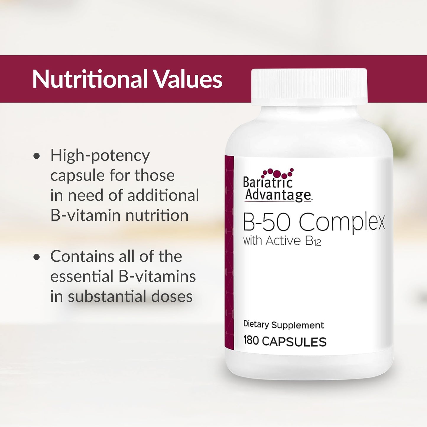 Bariatric Advantage B-50 Complex with Active B12 – 180 Count