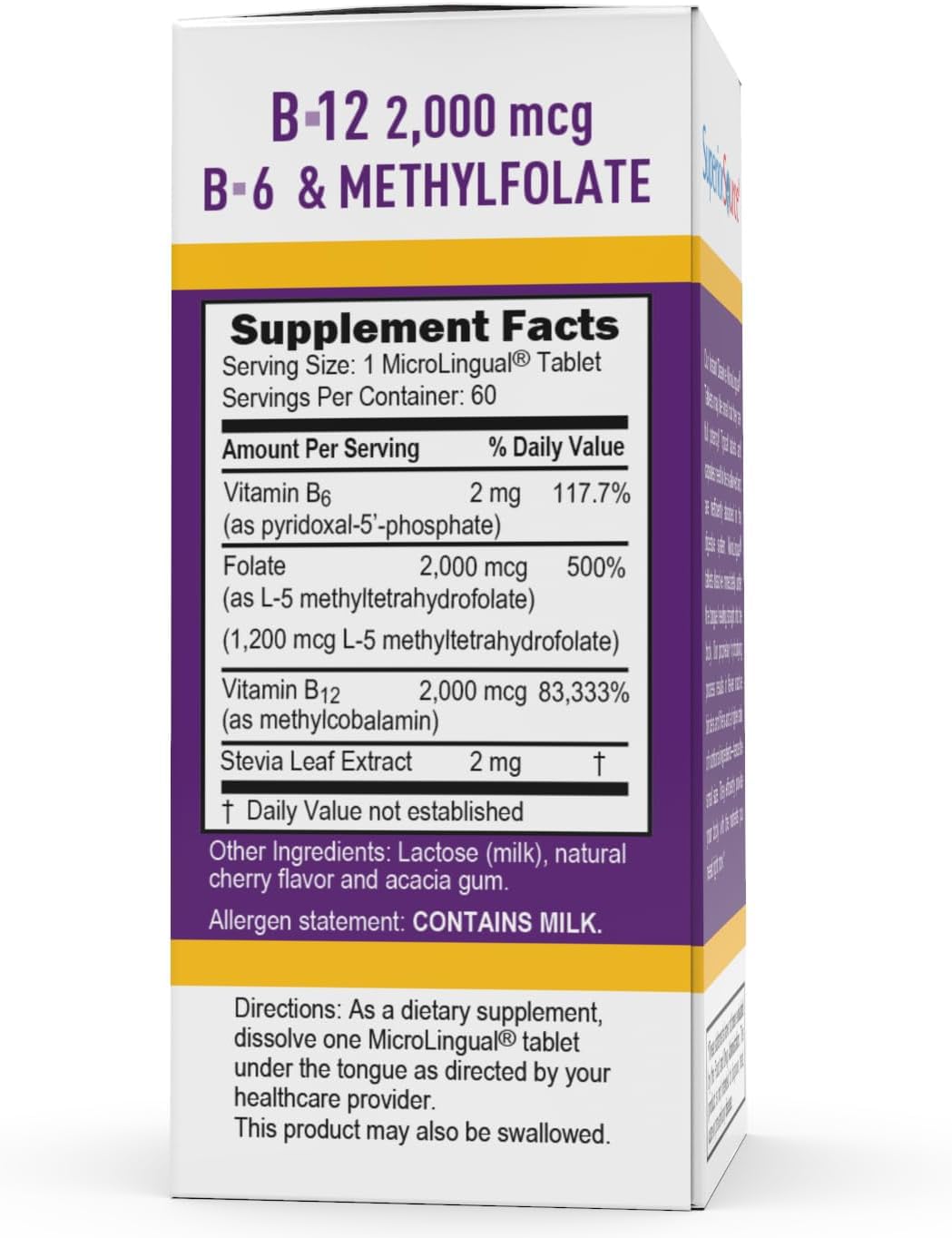 Superior Source No Shot Vitamin B-12 Methylcobalamin 2000 mcg, B-6, & Methylfolate 1200 mcg - Supports Energy, Brain, and Heart Health - Bariatric Friendly - 60 Sublingual Dissolving Tablets